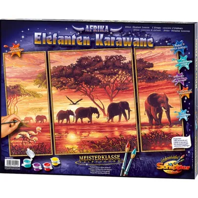 Immagine prodotto di Noris Spiele Pittura per numeri - Carovana di elefanti (trittico); 609260455