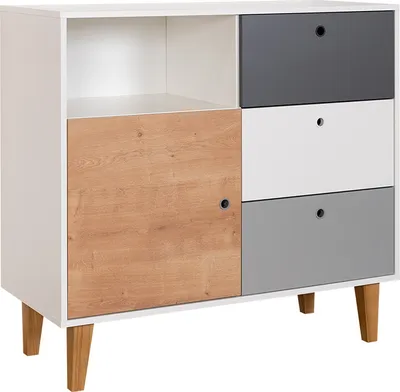 Produktbild von Jugendzimmer - Kommode Syrina 08, Farbe: Weiß / Grau / Eiche - Abmessungen: 96 x 103 x 45 cm (H x B x T)