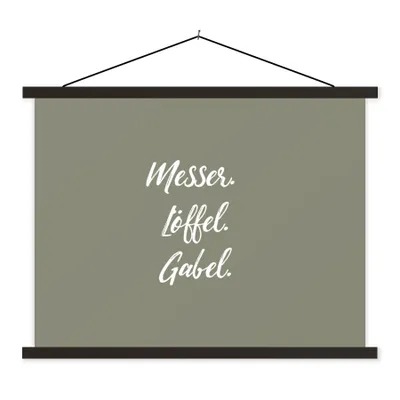 Produktbild von MuchoWow® Textilposter Besteck - Messer. Löffel. Gabel. - Sprichwörter - Zitate 40x30 cm mit schwarzem Rahmen - Dekorationen