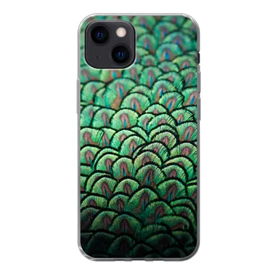 Produktbild von MuchoWow® Handyhülle Schutzhülle Hülle für iPhone 13 mini Nahaufnahme des Gefieders eines Pfaus Silikon Softcase Handy Hülle - Softcase