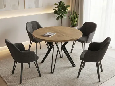 Produktbild von Runder Tisch für das Esszimmer - 100 oder 120 cm Durchmesser - Ausziehbarer Tisch mit Pulverbeschichteten Schwarzen Metallbeinen - Industriestil - 120 cm - Lancelot Eiche