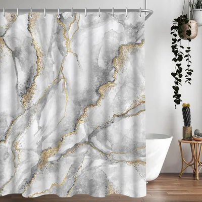 Produktbild von Duschvorhang 200x200cm Marmor Antischimmel Wasserabweisend Waschbar Polyester 12 Ösen Badezimmer