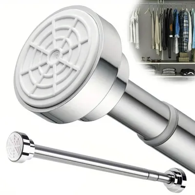 Image de Tringle à rideau de douche extensible - Tringle télescopique de tension - Réglable - Sans perçage - En acier inoxydable - Pour salle de bain, cuisine et dressing