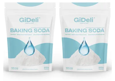 Two bags of GiDeli Baking Soda are displayed side-by-side against a white background.