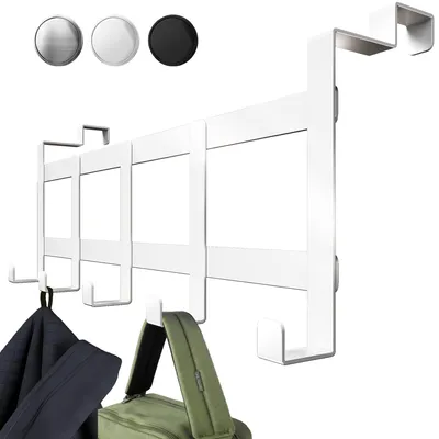 Produktbild von Aurelia Home Türgarderobe zum Aufhängen, Edelstahl, Weiß - Türgarderobe für die Innenseite mit 5 Haken, Türhakenleiste für die Rückseite, hohe Belastbarkeit