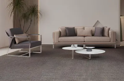 Image de Ensemble de canapé complet Beige Canapé en tissu Canapé 2 pièces