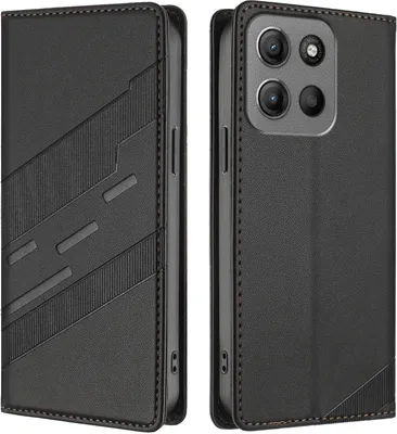 Produktbild von Hülle für Motorola Moto G15, Kunstleder Brieftaschen Handyhülle mit Kartenfach und Standfunktion Schwarz
