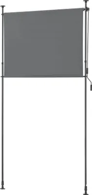 A dark gray outdoor roller blind mounted on a metal frame.