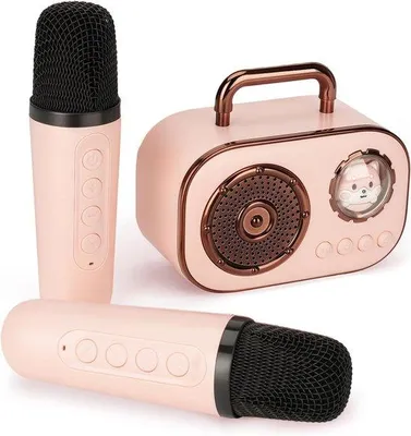 Produktbild von Kleine Kinder-Karaokemachine mit 2 Mikrofonen, Mini-Karaokemusiksystem für Kinder und Erwachsene, Mikrofon für Kinder, kleine Geschenkidee für Mädchen, Spielzeug für 3-12 Jahre