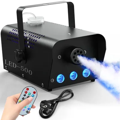 Produktbild von 500W Nebelmaschine - RGB LED Bühnen Nebelgerät - 3 Hochleistungs-LEDs - Mit Fernbedienung - Für DJ Party Halloween - EU Stecker