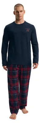 Imagen del producto de Pijama de manga larga Henderson, 100% algodón, color azul marino, diseño clásico, talla M