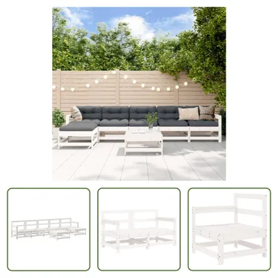 Produktbild von The Living Store 7-tlg. Garten-Lounge-Set Weiß Massivholz Kiefer