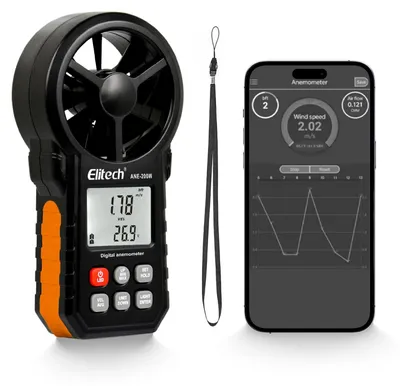 Digitales Bluetooth-Anemometer ANE-200W, Windgeschwindigkeit, Temperatur, USB