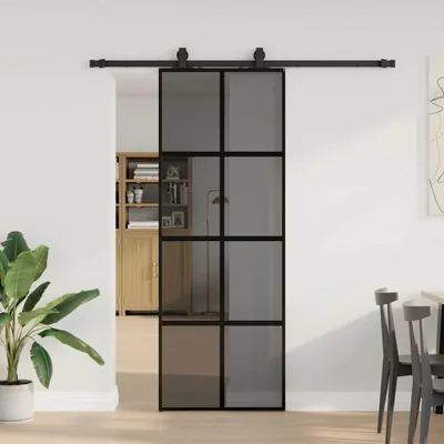 Immagine prodotto di vidaXL Porta scorrevole con rubinetteria nera 76x205 cm in vetro temperato