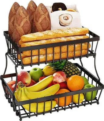 Obrázek produktu pro Koš na ovoce Famanu s odnímatelnou, dvoustupňovou konstrukcí – kov, černá barva