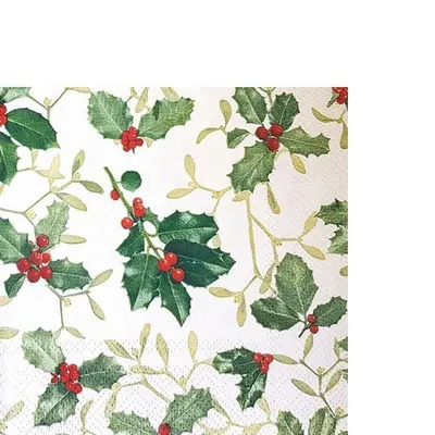 Produktbild von RP 20 kleine Cocktailservietten Ilex and Mistletoe - Muster von Ilex und Mistelzweige 25x25cm