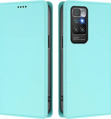 Obrázek produktu pro Kožené pouzdro pro Xiaomi Redmi 10 4G, magnetické flipové pouzdro zPolyuretankůže se stojánkem Mátově zelená