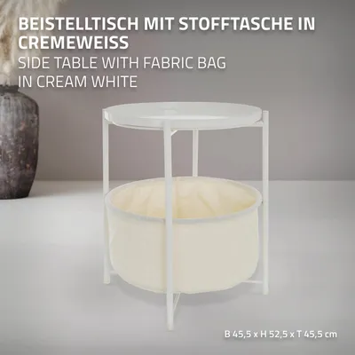 Produktbild von ML-Design Beistelltisch rund mit Stoffkorb & abnehmbarer Tablett, Couchtisch aus Metall