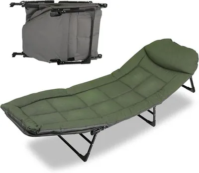 Productafbeelding van Angelsport: Karperbed 195 x 65 x 32 cm. Vissersbed geschikt tot 160 kg. Campingbed. In hoogte verstelbaar, opvouwbaar veldbed met draagtas. Vissersbed voor kamperen, vissen, tuinen. Groen