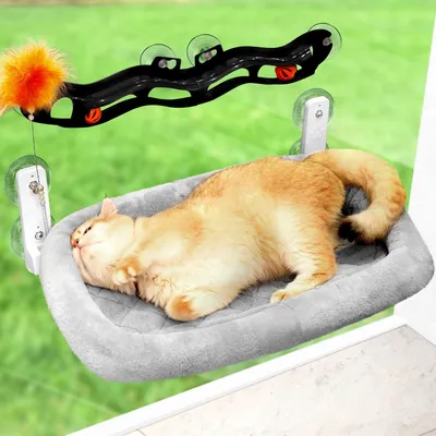 Immagine prodotto di Amaca per gatti da appendere alla finestra – Dotata di ventose e palline per il gioco, per il comfort e il relax del vostro felino