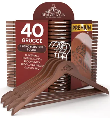 Holz-Kleiderbügel 40er-Pack, 22x45 cm, mit Hosenstange, drehbarer Haken
