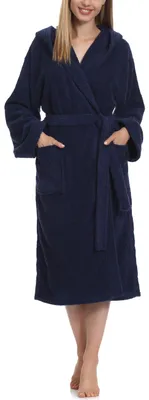 Produktbild von Ladeheid Damen Frottee Bademantel aus 100% Baumwolle LA40-102 (Dunkelblau (D12) (Gramatur 450), S)