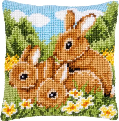 Immagine prodotto di Cuscino decorativo "Konijn" di Vervaco, con motivo da ricamare pre-stampato, 40x40 cm