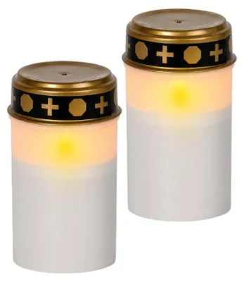 Produktbild von Star Trading LED Grablicht 2er Set | Flackernde Grabkerzen mit Timer 6h | IP44 Outdoor | Batteriebetrieben | Warmgelb Ø7x12 cm | Wetterfeste LED Kerzen für Friedhof & Gedenkstätte