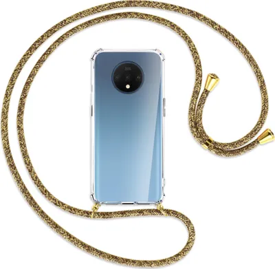 Produktbild von Handykette Backcover-Schutzhülle mit Band (Metall goldfarben) für OnePlus 7T - braun+beige
