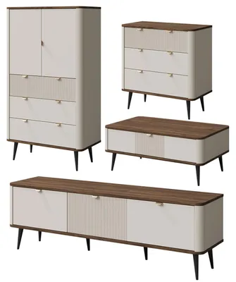 Produktbild von Wohnzimmer-Set Marly Wohnwand-Set Farbe und Setgröße wählbar,Standregal, Kommode, Lowboard, Couchtisch,Kaschmir / Walnuss