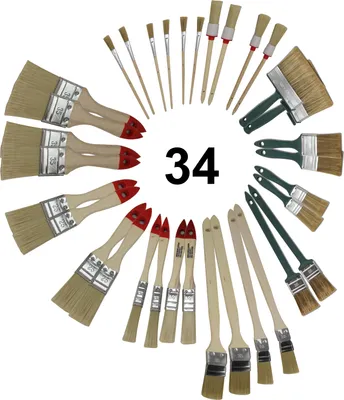Produktbild von 34-teiliges Maler Pinselset – Flachpinsel, Heizkörperpinsel, Ringpinsel & Lasurpinsel – Profi Lackpinsel Set Malerarbeiten, Renovierung, Lasur Lack