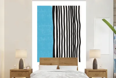 Produktbild von MuchoWow® Fototapete für Wohnzimmer oder Schlafzimmer Wandtapete Vinyl Motivtapete Design - Blau - Schwarz - Weiß - 225x350 cm - Schlafzimmer tapete