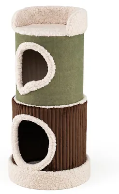 Zdjęcie produktu dla KOMFOTTEU, drapak dla kota, 85 cm, trzypiętrowy, okrągły domek dla kota, kolor zielony i brązowy