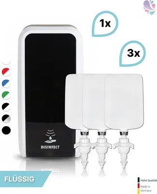 Produktbild von SET: Desinfektionsspender SENSOR, berührungslos Blanc Cosmos + 3x 1-L Haut- und Händedesinfektion - PRODUKTSET : Farbe - Schwarz / Weiß Farbe: Schwarz / Weiß