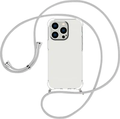 Produktbild von Handykette Backcover-Schutzhülle mit Band (Metall silberfarben) für Apple iPhone 15 Pro - silbergrau