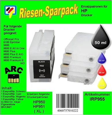 Produktbild von IRP955 - H950/951 CISS/Easyrefillpatronen Starterpack mit 200ml pigmentierter Dr.Inkjet Druckertinte