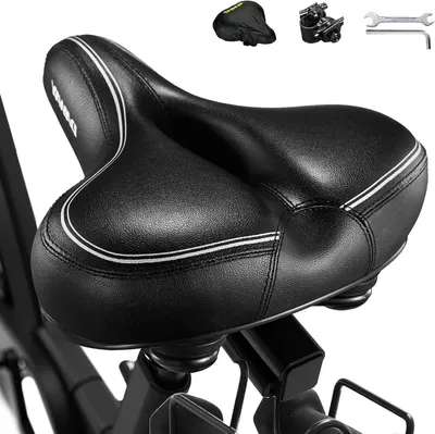 Image de Selle de vélo - Selle extra large pour un confort optimal - Confortable pour le vélo - Rembourrage en mousse à mémoire de forme - 26x26x12 cm - Noir
