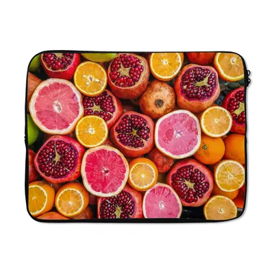 Produktbild von MuchoWow® Laptop Hülle 17 Zoll Laptoptasche Orange - Granatapfel - Rot - Zipper - Schutzabdeckung