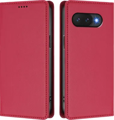 Obrázek produktu pro Kožené pouzdro pro Google Pixel 9A, magnetické flipové pouzdro zPolyuretankůže se stojánkem Červená