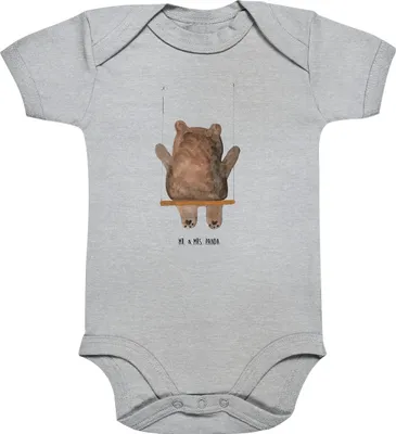 Produktbild von Mr. & Mrs. Panda Strampler Baby Bär Schaukel 3. - 6. Monat - Heather Grey - Geschenk, babyanzug, babykleidung body, Babybody, kurzarm, Teddy