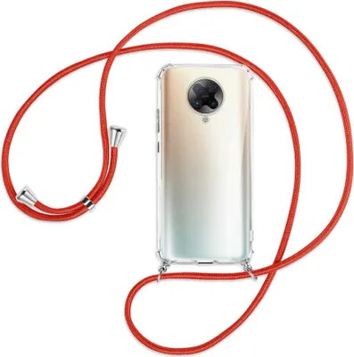 Produktbild von Handykette Backcover-Schutzhülle mit Band (Metall silberfarben) für Xiaomi Redmi K30 Pro, Poco F2 Pro - rot