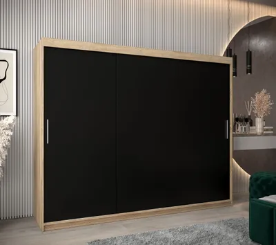 Produktbild von Schwebetürenschrank mit einer Breite von 250 cm TIMEA – Eiche Sonoma / Schwarz
