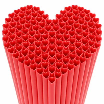 Image de Pailles réutilisables - Forme de cœur - 100 pièces - Plastique