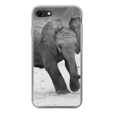 Produktbild von MuchoWow® Handyhülle Schutzhülle Hülle für iPhone SE 2020 Elefant - Baby - Tiere - Kröte - Schwarz und weiß Silikon Softcase Handy Hülle - Kartenbesitzer