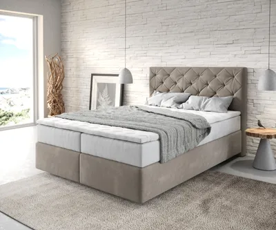 Produktbild von DELIFE Boxspringbett Dream-Great 140x200 cm Mikrofaser Beige mit TFK Matratze und Visco Topper