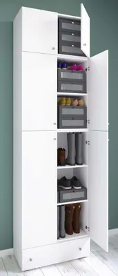 Produktbild von VCM Holz-Schuhschrank | Maße: H. 240 x B. 70 x T. 39 cm| Allzweckschrank | 5 Fächer | 4 Drehtüren | Aufsatz mit 2 Türen | extra Schublade– Lona