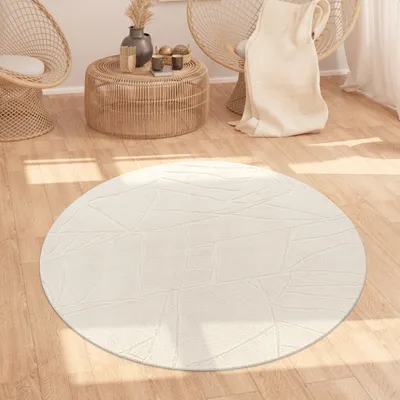 Immagine prodotto di Tappeto Soggiorno a pelo alto Design scandinavo Boho Astratto Unicolore Beige Dimensioni 120 cm Rotondo