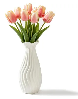Zdjęcie produktu dla Wazon ceramiczny, 18 cm, biały, w stylu skandynawskim, idealny do suszonych kwiatów i dekoracji stołu