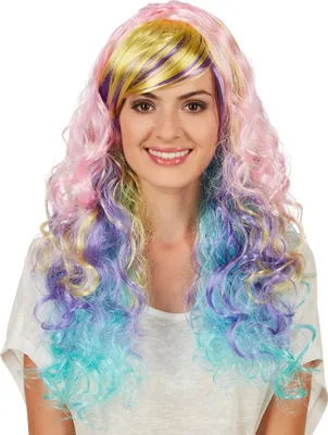 Produktbild von Frauenperücke Locken Ombré Pastell - bunt