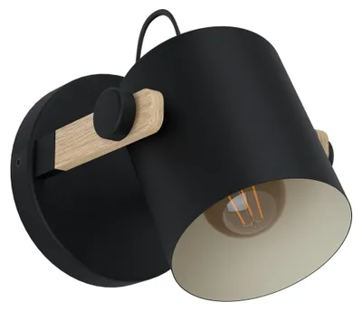 Immagine prodotto di EGLO Hornwood wall lamp, lampada da parete vintage a 1 luce dal design industriale, lampada retrò in acciaio e legno, colore: nero, crema, marrone, E27